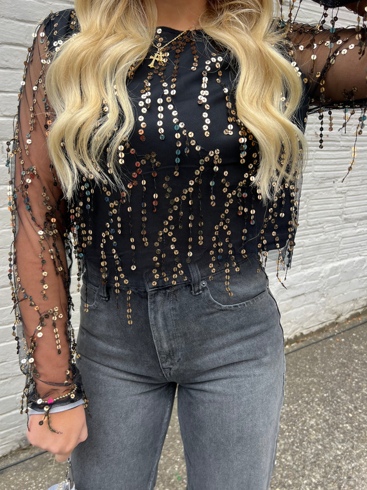 BLACK AND GOLD SPARKLY TOP