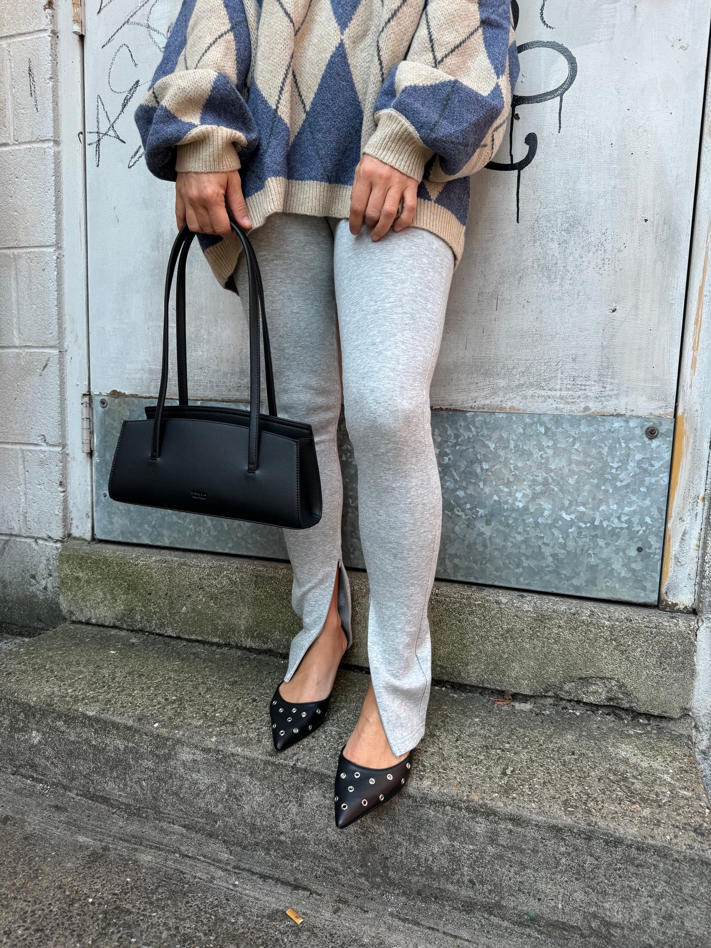 gray split front leggings