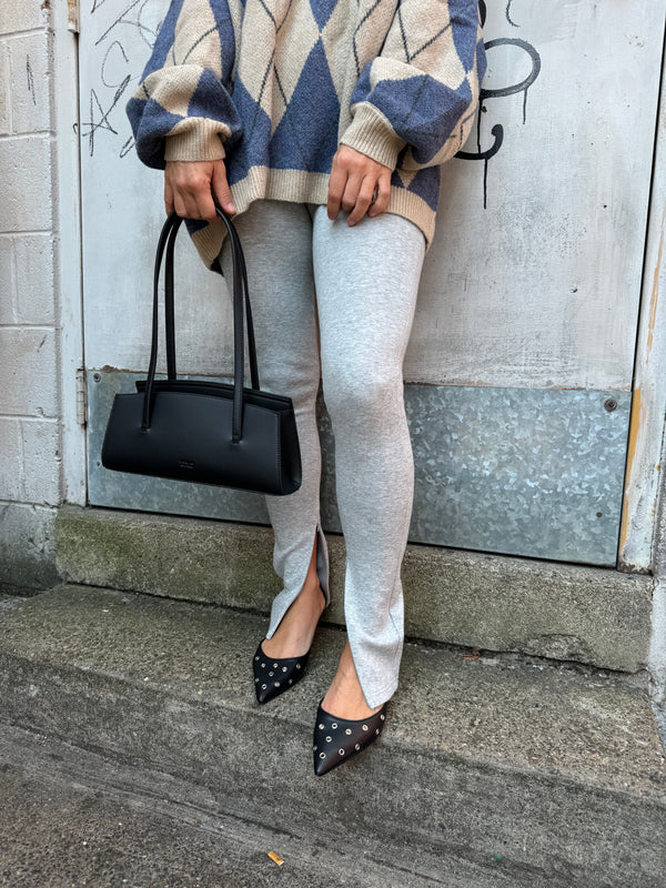 gray split front leggings