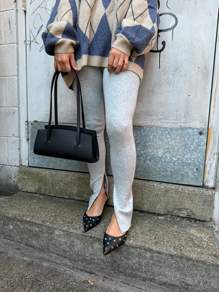 gray split front leggings