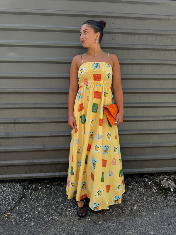 yellow tile print maxi dress