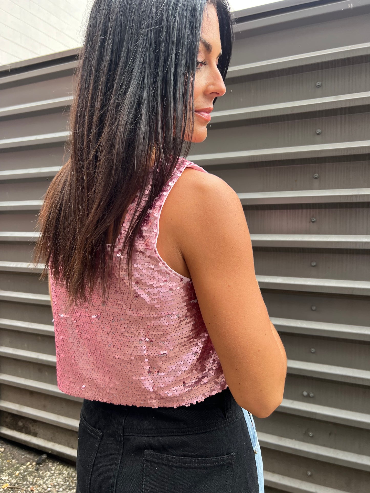 pink sequin tank top