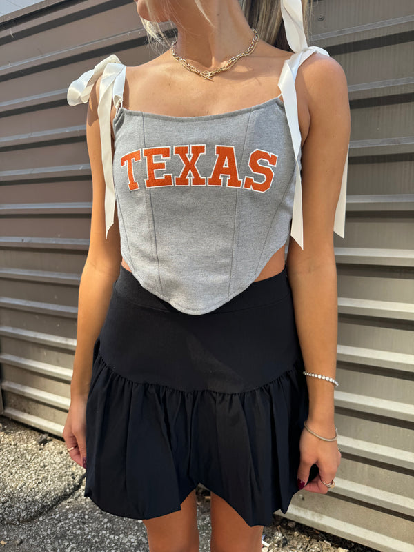 Texas embroidered ribbon corset top