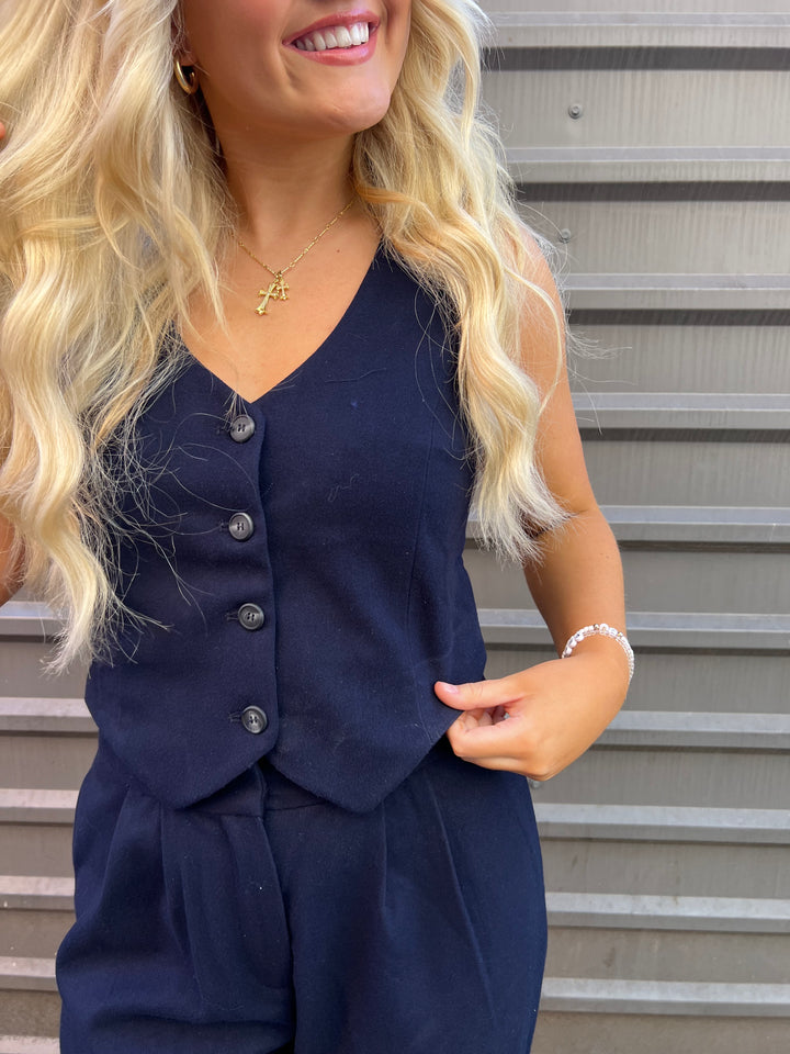 NAVY BLUE DRESSY VEST - THE HIP EAGLE BOUTIQUE