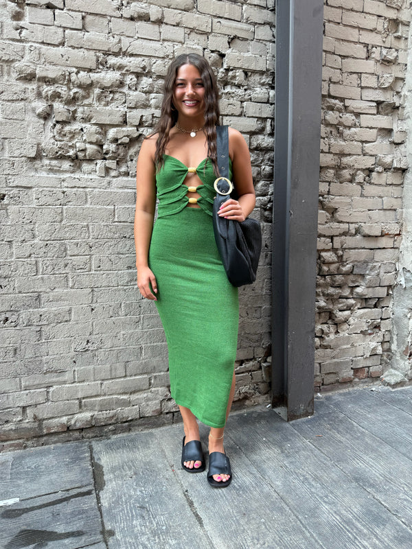 green knit maxi dress