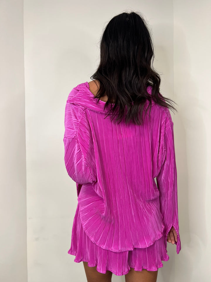 PINK PLEATED FRONT TIE TOP