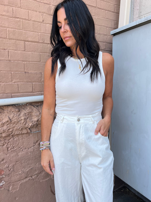 white ribbed tank top