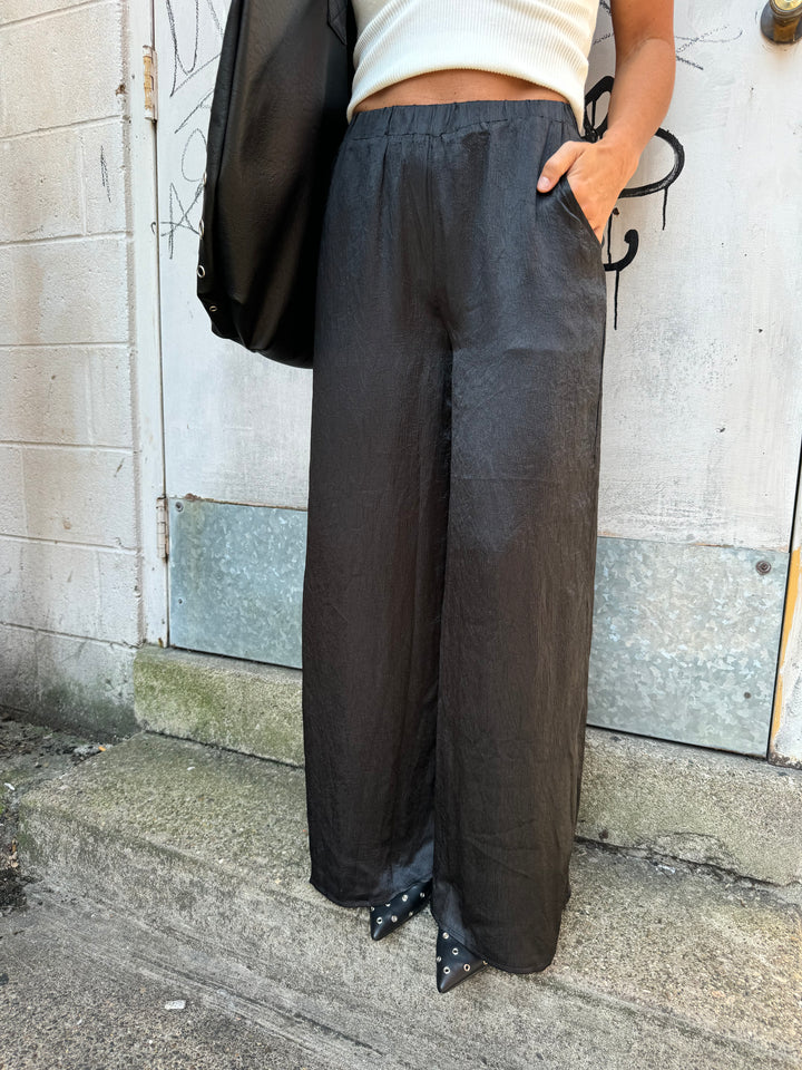 black satin pants