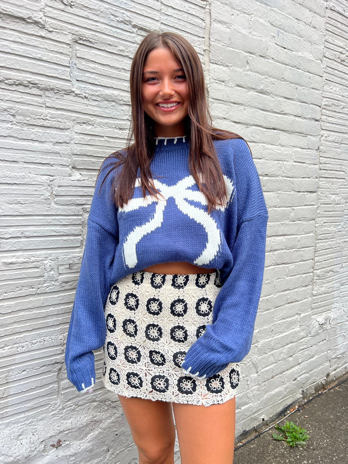 chunky blue coquette sweater