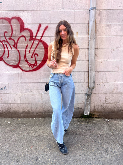AGOLDE LUNA HIGH RISE PIECED DENIM JEANS