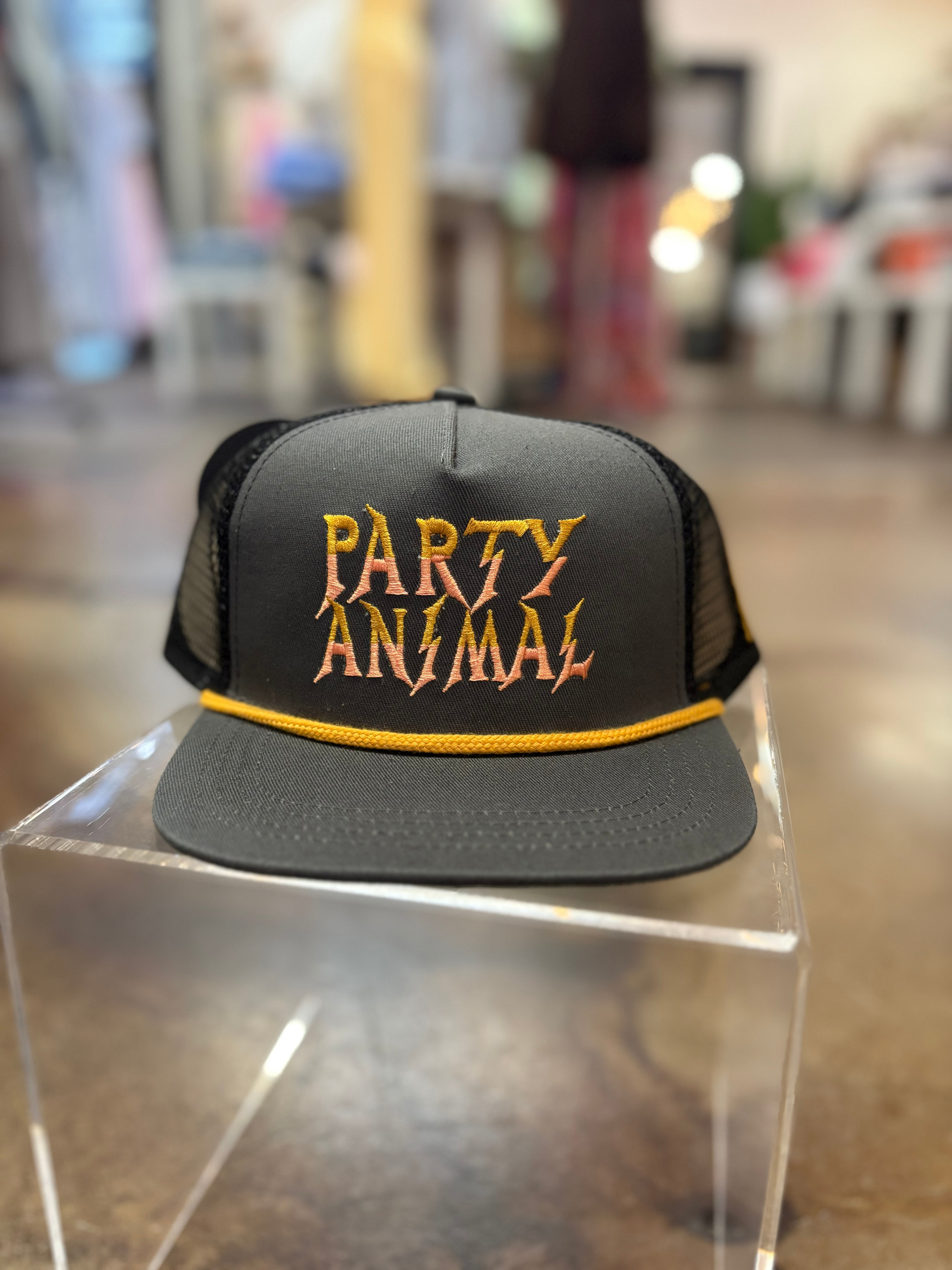 kids party animal trucker hat with nylon mesh back