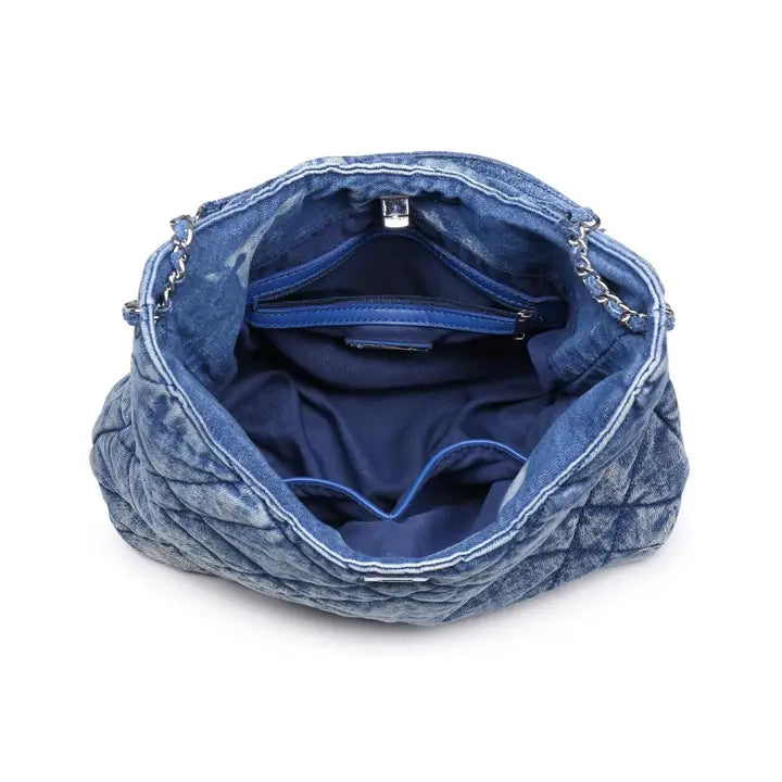 blue denim quilted shoulder bag