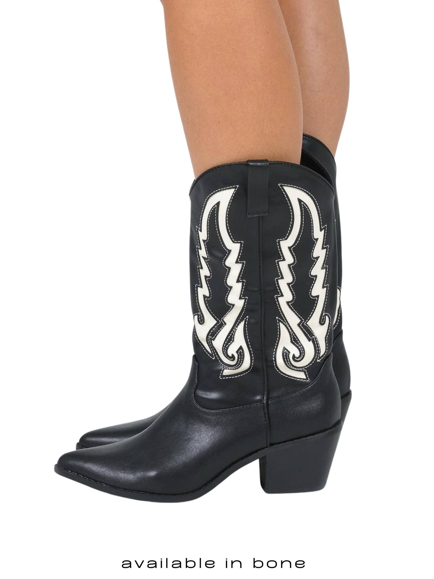 Billini Norva Western Pointed Toe Boot in Black Bone at Nordstrom Size 6
