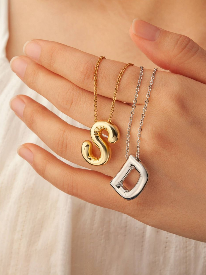 silver bubble initial necklace
