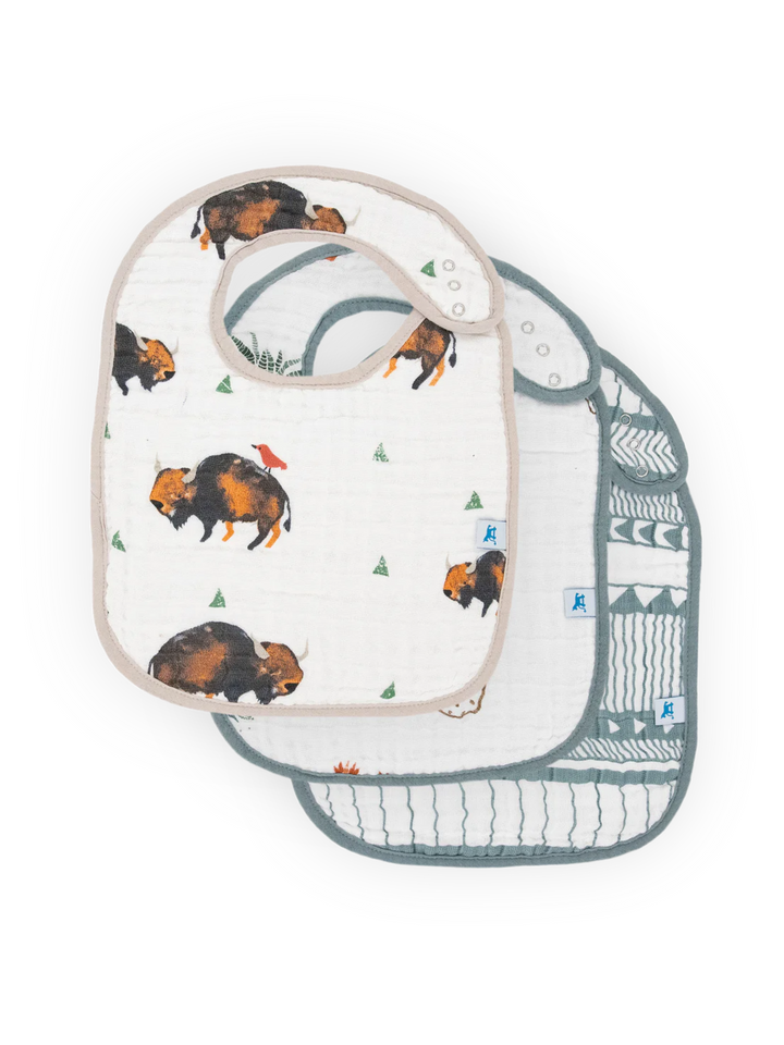 COTTON MUSLIN CLASSIC BIB 3 PACK IN BISON - THE LITTLE EAGLE BOUTIQUE