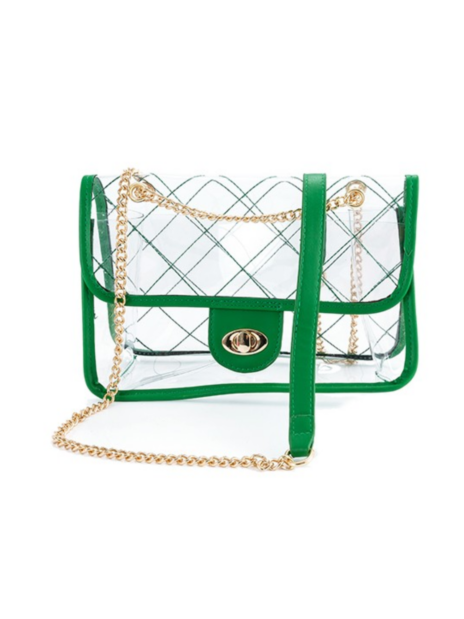 KELLY GREEN QUILTED CLEAR PURSE - THE HIP EAGLE BOUTIQUE