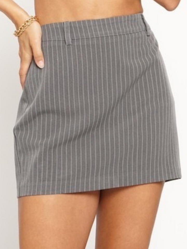 SWEET WHISPER GRAY PINSTRIPE MINI SKIRT - THE HIP EAGLE BOUTIQUE