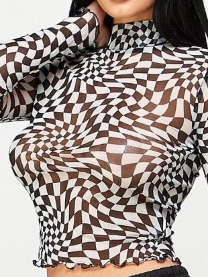 CHECKERED SHEER TOP