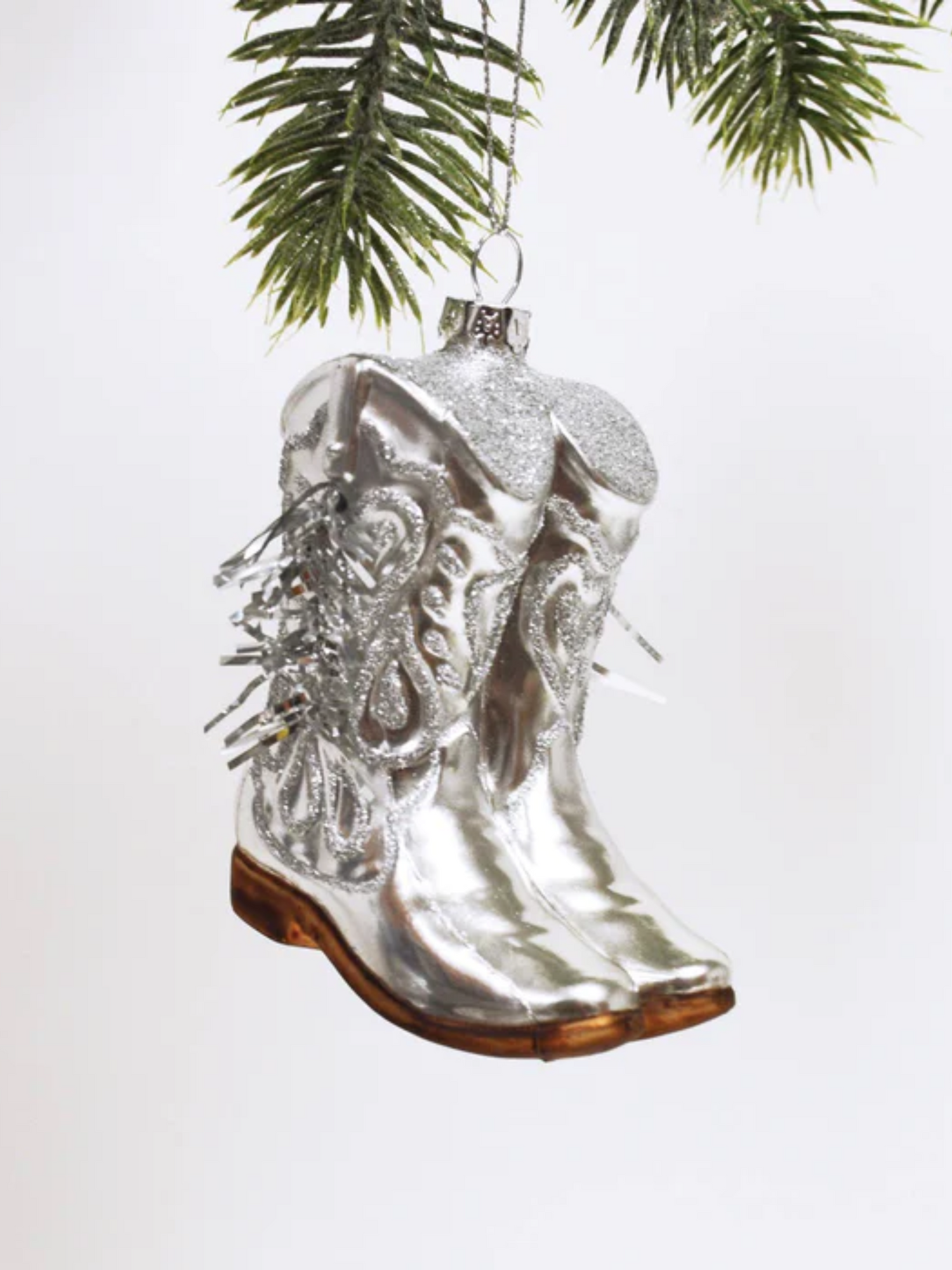 SILVER COWGIRL BOOTS CHRISTMAS TREE ORNAMENT - THE HIP EAGLE BOUTIQUE