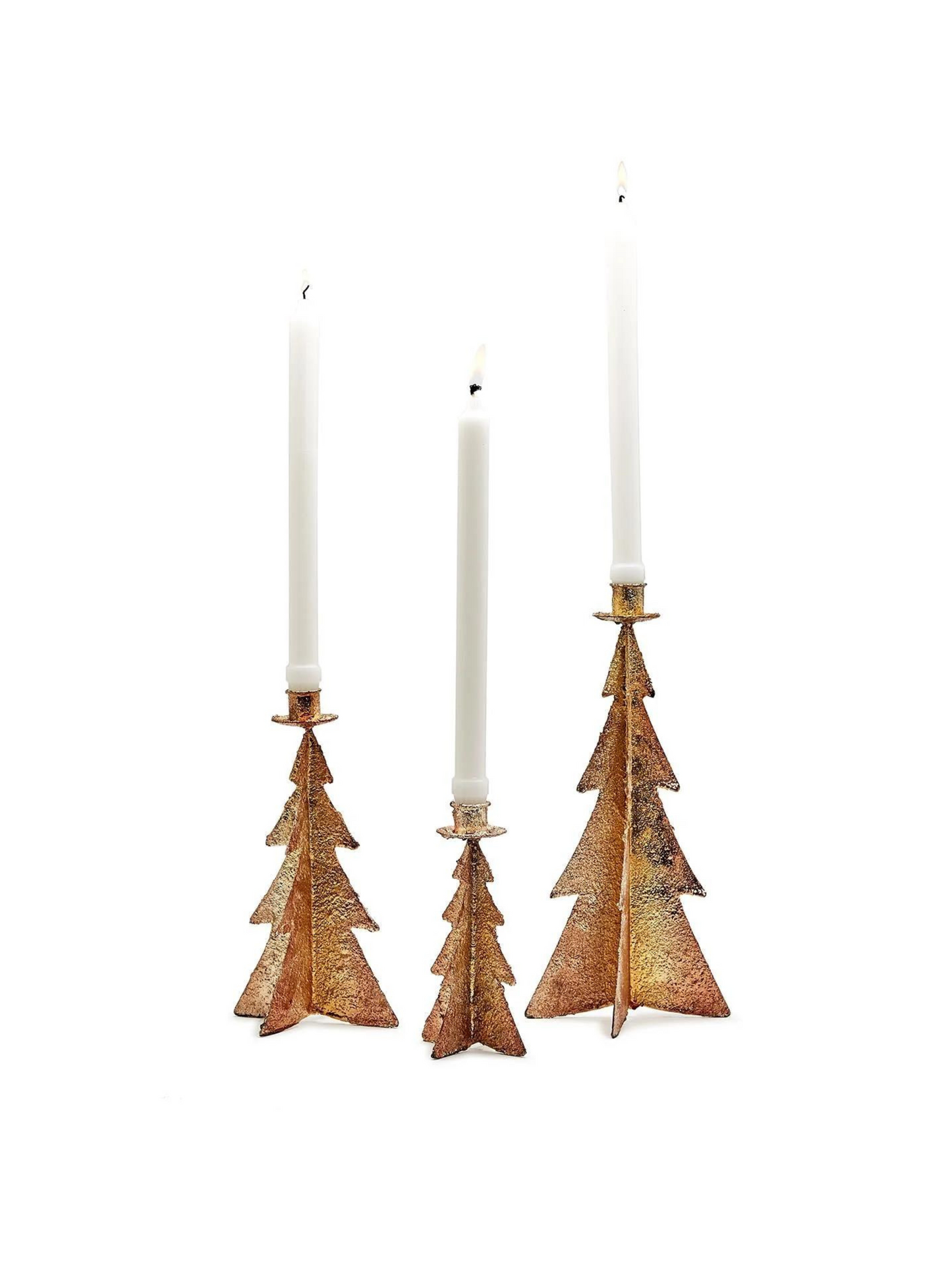 SET OF 3 HAND-CRAFTED GOLDEN CHRISTMAS TREE CANDLEHOLDERS