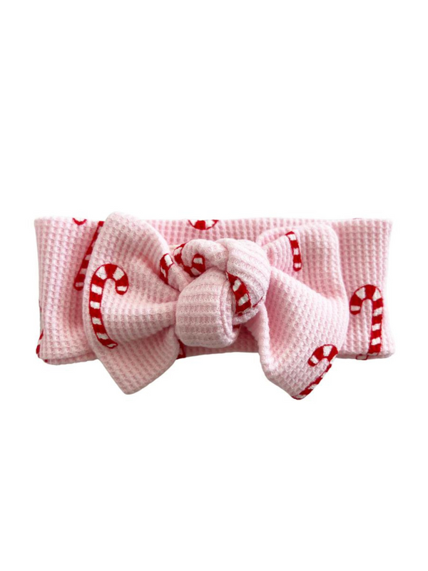 SPEARMINT LOVE KNOT BOW HEADBAND IN PINK CANDY CANE