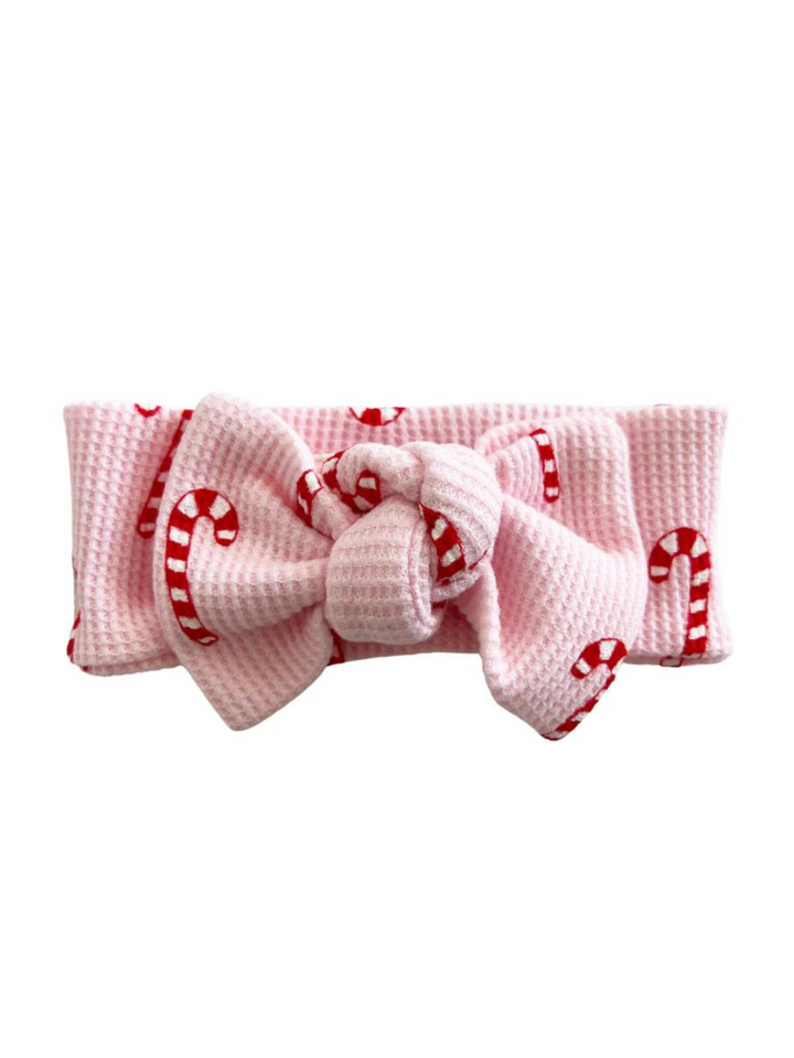 SPEARMINT LOVE KNOT BOW HEADBAND IN PINK CANDY CANE