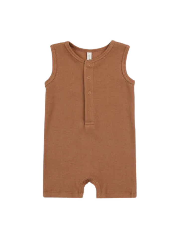 baby boys ribbed henley romper in clay brown