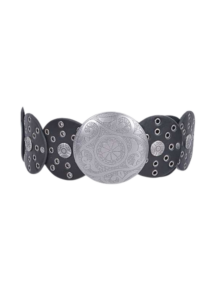 black faux leather rivet studded belt