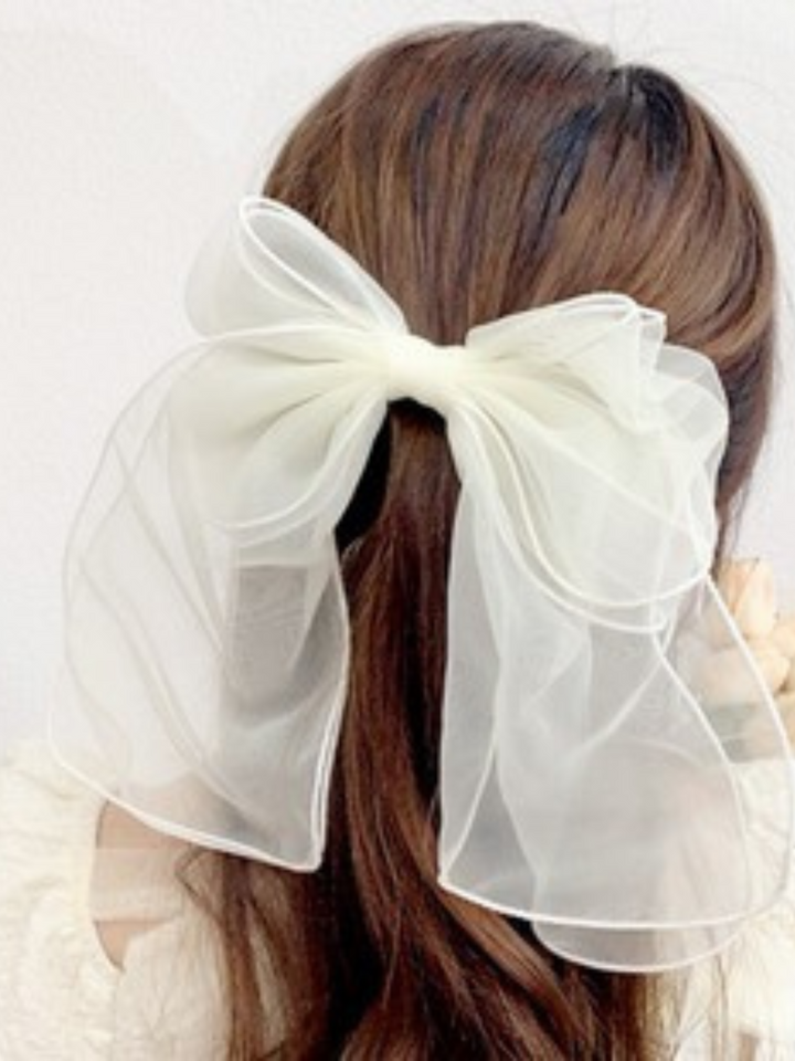 oversized cream tulle hair bow clip