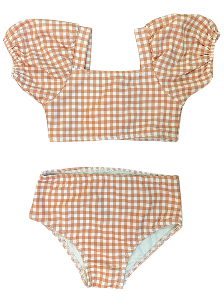 QUINCY MAE ZIPPY TWO-PEICE SWIMSUIT IN MELON GINGHAM