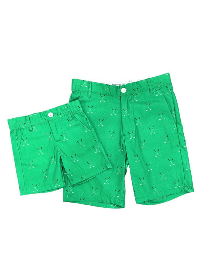 boys green golf print shorts