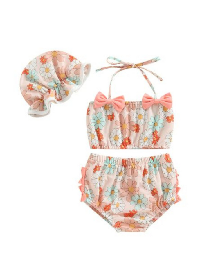 baby girls floral print swim 3 piece set