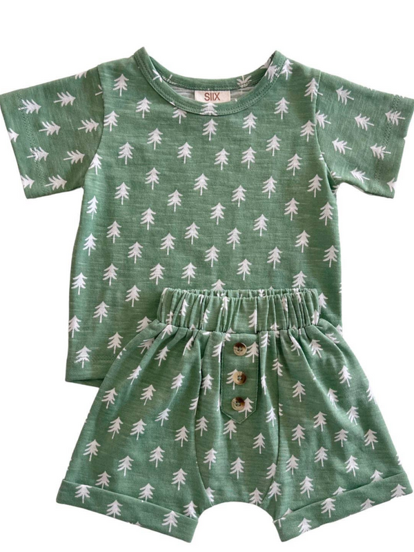 ORGANIC COTTON SHORT AND TEE SET IN TREE PRINT