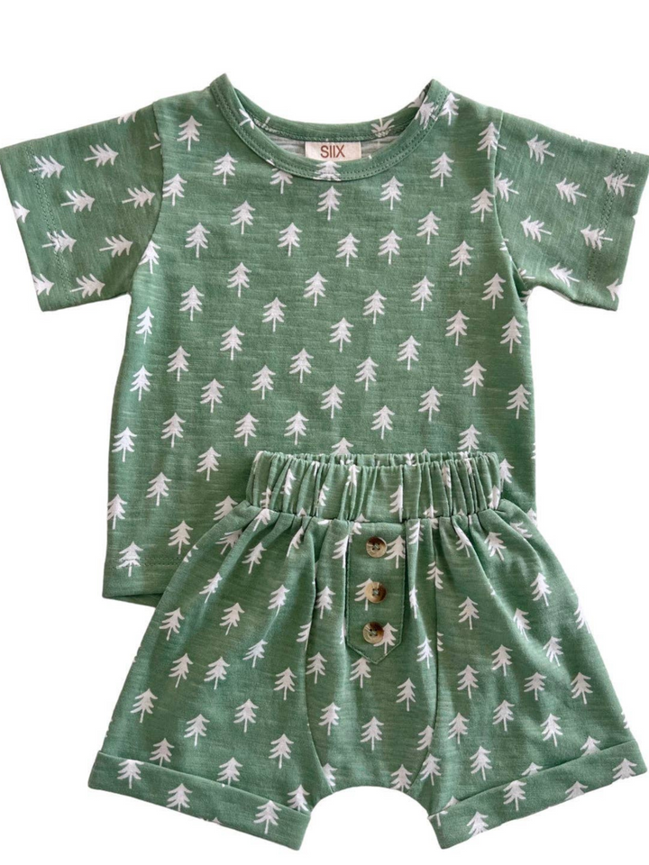 ORGANIC COTTON SHORT AND TEE SET IN TREE PRINT
