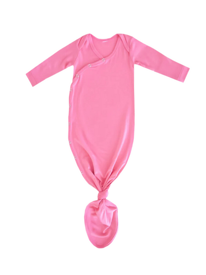 COPPER PEARL NEWBORN KNOTTED GOWN IN FLAMINGO