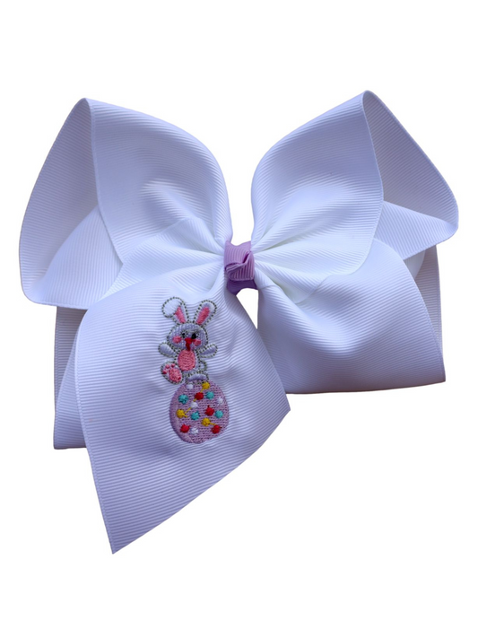 GIRL'S EASTER EGG AND BUNNY EMBROIDERED BOW