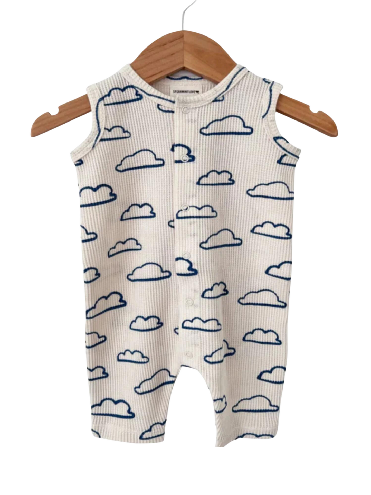 BABY ROMPER - ORGANIC WAFFLE KNIT IN CLOUD - THE LITTLE EAGLE BOUTIQUE