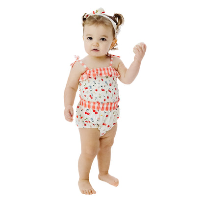 SMOCKED RUFFLE TOP & BLOOMER X WATERCOLOR CHERRIES