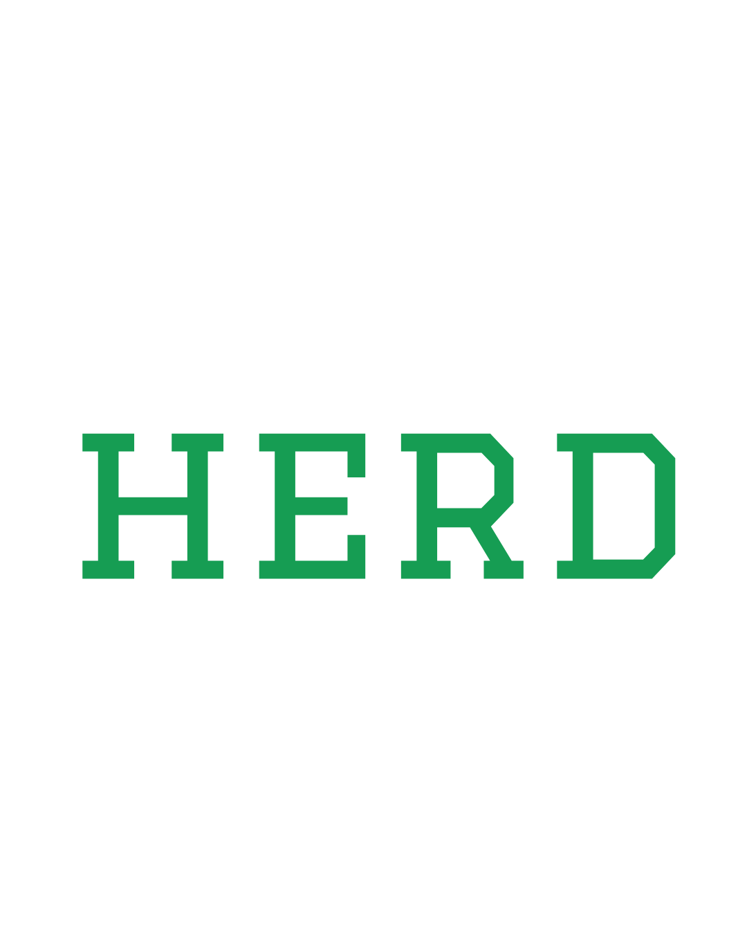 Green bold collegiate block letter text spelling HERD on white background