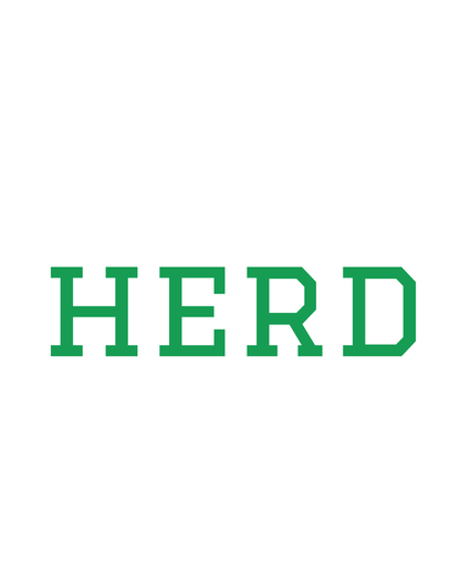Green bold collegiate block letter text spelling HERD on white background