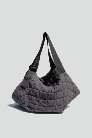 large gray quilted tote bag