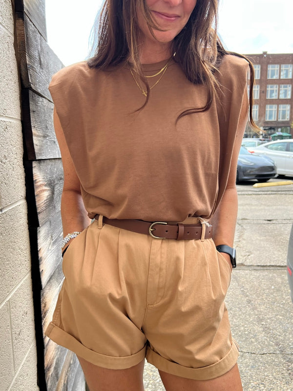 CAUSUAL STREETWEAR CHIC BASIC BROWN TOP - THE HIP EAGLE BOUTIQUE