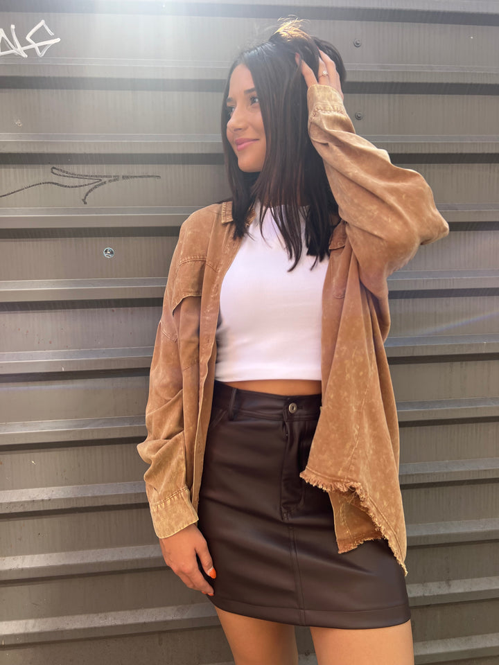 NIA EZRA DARK BROWN LEATHER MINI SKIRT - THE HIP EAGLE BOUTIQUE 