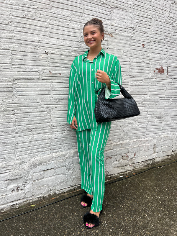 KELLY GREEN STRIPED WIDE LEG PANTS - THE HIP EAGLE BOUTIQUE