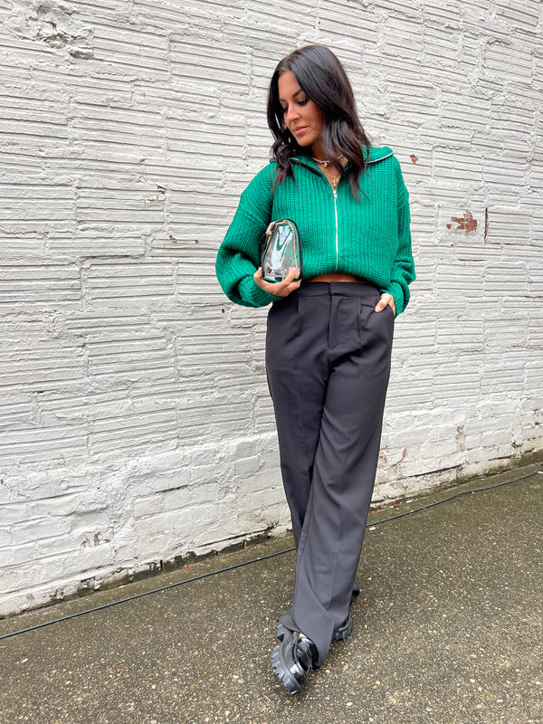 H-TOWN KELLY GREEN CHUNKY ZIP UP SWEATER JACKET - THE HIP EAGLE BOUTIQUE 