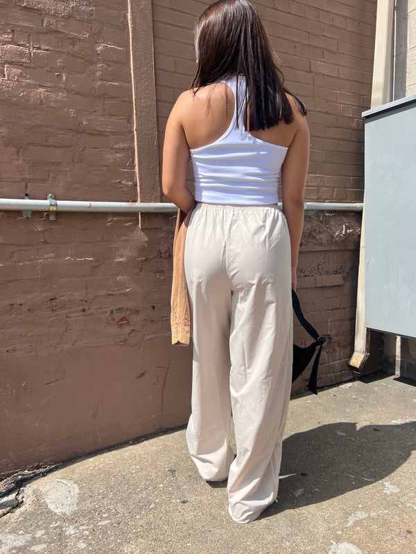 WIDE LEG IVORY PINSTRIPE TRACKPANTS - THE HIP EAGLE BOUTIQUE