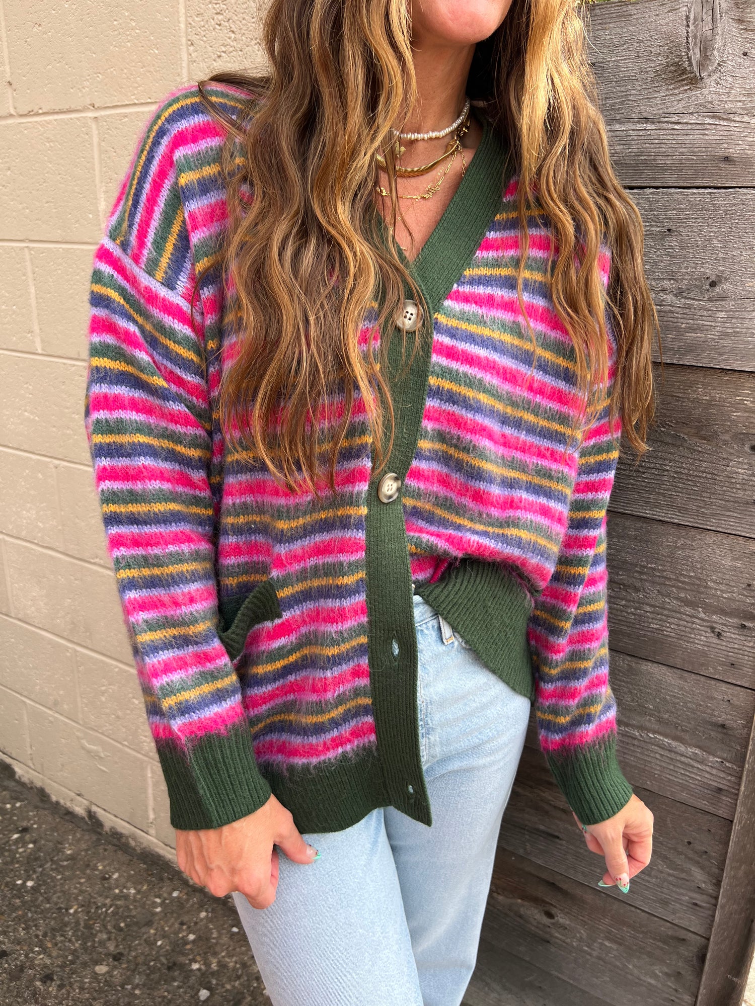 DAYDREAMER PINK AND GREEN STRIPE CARDIGAN - THE HIP EAGLE BOUTIQUE