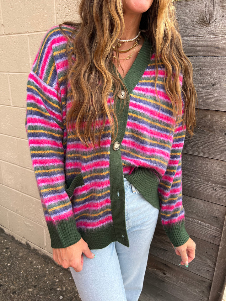 DAYDREAMER PINK AND GREEN STRIPE CARDIGAN - THE HIP EAGLE BOUTIQUE