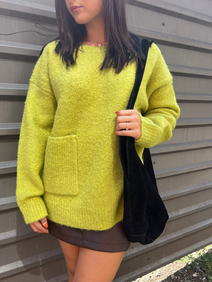 LINE AND DOT KILKEA SWEATER IN CHARTREUSE - THE HIP EAGLE BOUTIQUE