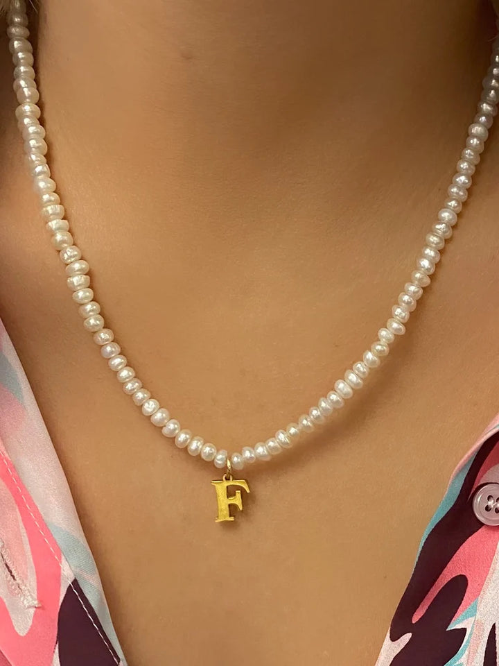 FARRAH B SEA ME INITIAL PEARL NECKLACE